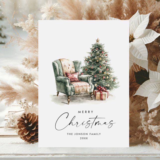 Cartes Pour Fêtes Annuelles Aquarelle Cosy Accueil Arbre de Noël (Créateur téléchargé)