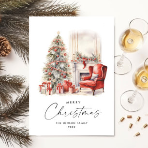 Cartes Pour Fêtes Annuelles Aquarelle Cosy Accueil Arbre de Noël