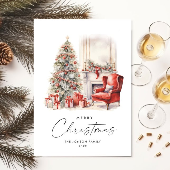 Cartes Pour Fêtes Annuelles Aquarelle Cosy Accueil Arbre de Noël (Créateur téléchargé)