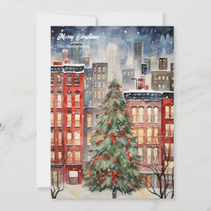 Cartes Pour Fêtes Annuelles Aquarelle cosy festif Noël arbre de ville