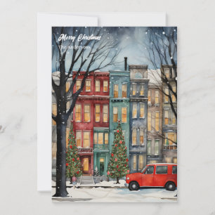 Cartes Pour Fêtes Annuelles Aquarelle cosy festif Noël arbre de ville