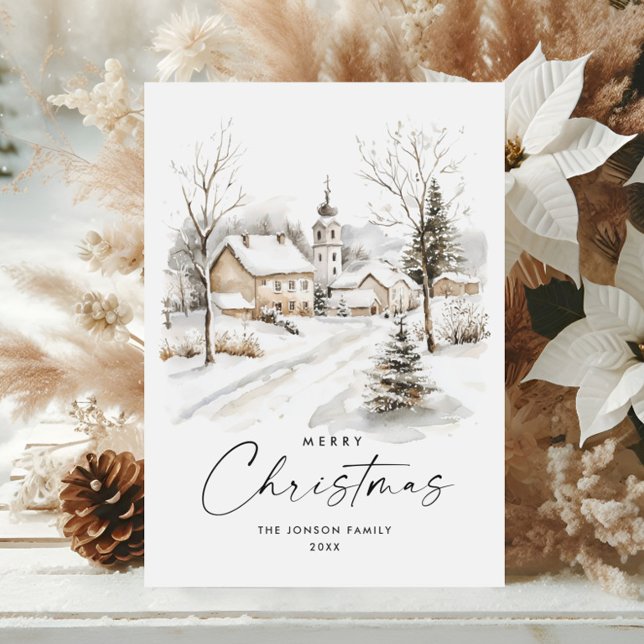 Cartes Pour Fêtes Annuelles Aquarelle Cosy hiver Pays Noël (Créateur téléchargé)