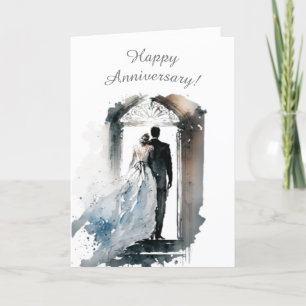 Cartes Pour Fêtes Annuelles Aquarelle Couple 1ère année Mariage Anniversaire