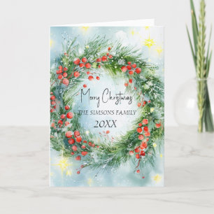 Cartes Pour Fêtes Annuelles Aquarelle Courbe de Noël Végétation d'hiver