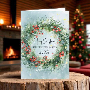 Cartes Pour Fêtes Annuelles Aquarelle Courbe de Noël Végétation d'hiver