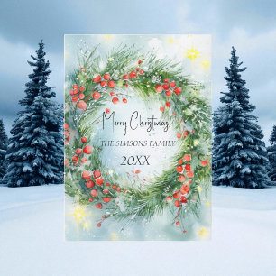 Cartes Pour Fêtes Annuelles Aquarelle Courbe de Noël Végétation d'hiver