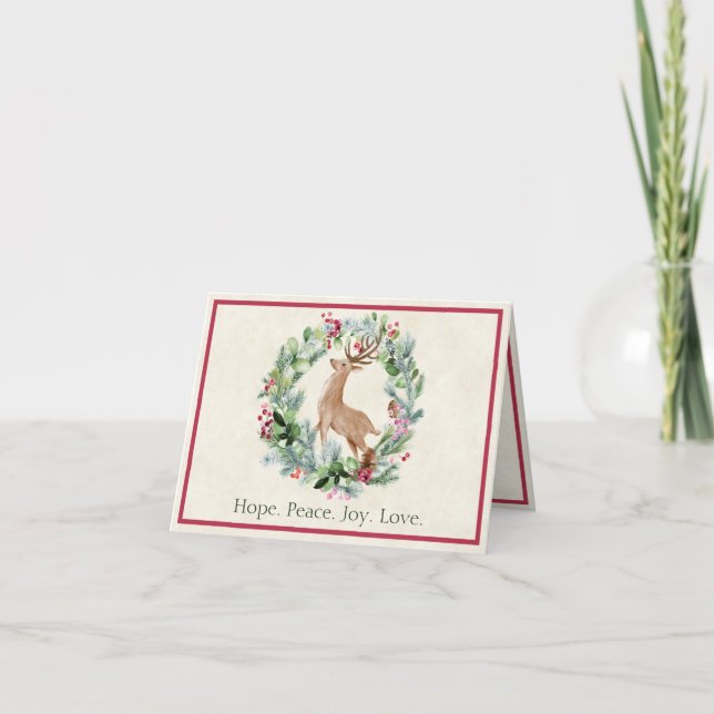 Cartes Pour Fêtes Annuelles Aquarelle couronne de Noël avec cerf coutume (Devant)
