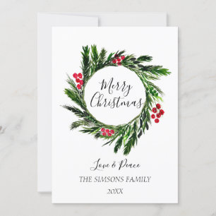 Cartes Pour Fêtes Annuelles Aquarelle couronne de Noël Joyeux et lumineux