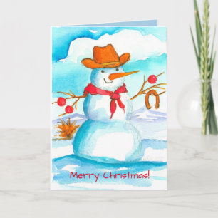 Cartes Pour Fêtes Annuelles Aquarelle Cowboy Snowman Joyeux Noël
