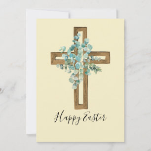 Cartes Pour Fêtes Annuelles Aquarelle Croix de Pâques et Eucalyptus