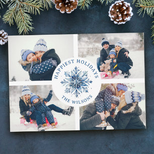 Cartes Pour Fêtes Annuelles Aquarelle Crystal Blue Snowflake 4 Photo Collage