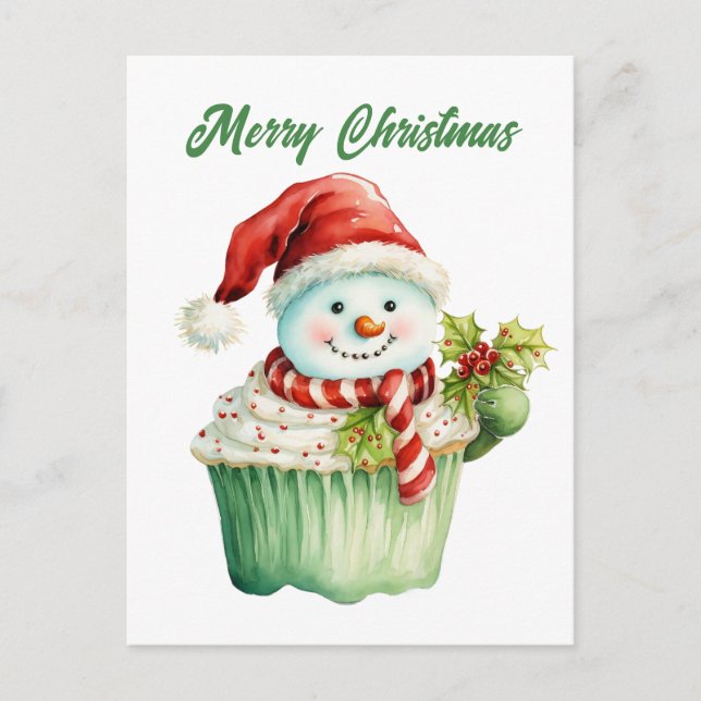 Cartes Pour Fêtes Annuelles Aquarelle cupcake de Noël ajouter du texte (Devant)