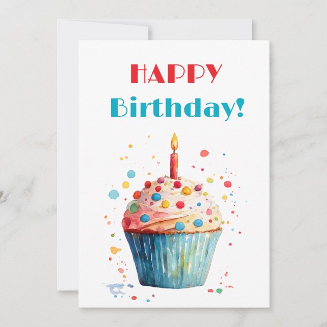 Cartes Pour Fêtes Annuelles Aquarelle Cupcake Joyeux anniversaire (Devant)