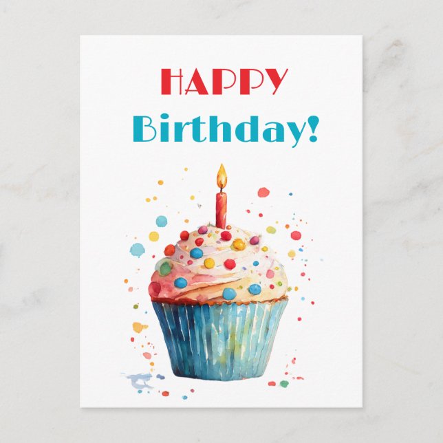 Cartes Pour Fêtes Annuelles Aquarelle Cupcake Joyeux anniversaire (Devant)