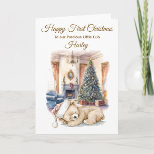 Cartes Pour Fêtes Annuelles Aquarelle Cute personnalisée Ours Cub Noël