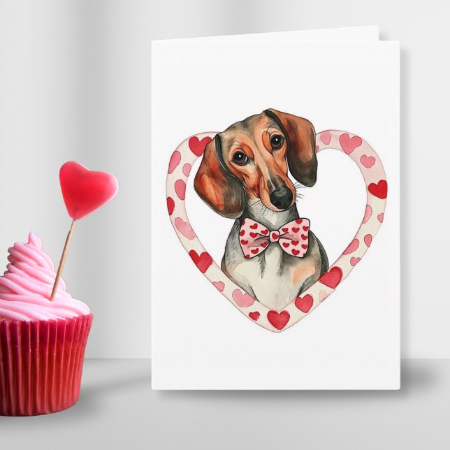 Cartes Pour Fêtes Annuelles Aquarelle Dachshund Parent Love Personnalisée (dachshoud heart Valentines day watercolor card for cute dog mom parent or couple romantic gift love)