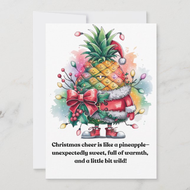 Cartes Pour Fêtes Annuelles Aquarelle d'ananas de Noël (Devant)