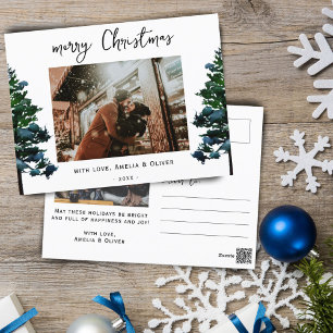 Cartes Pour Fêtes Annuelles Aquarelle d'arbre de pin Joyeux Noël Écriture Phot