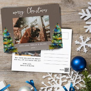 Cartes Pour Fêtes Annuelles Aquarelle d'arbre de pin Joyeux Noël Écriture Phot