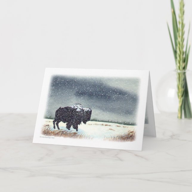 Cartes Pour Fêtes Annuelles Aquarelle de bison époussetée par neige (Devant)