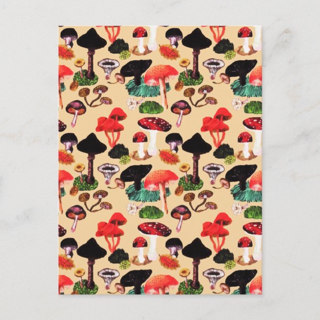 Cartes Pour Fêtes Annuelles Aquarelle de champignon d'automne rétro (Devant)