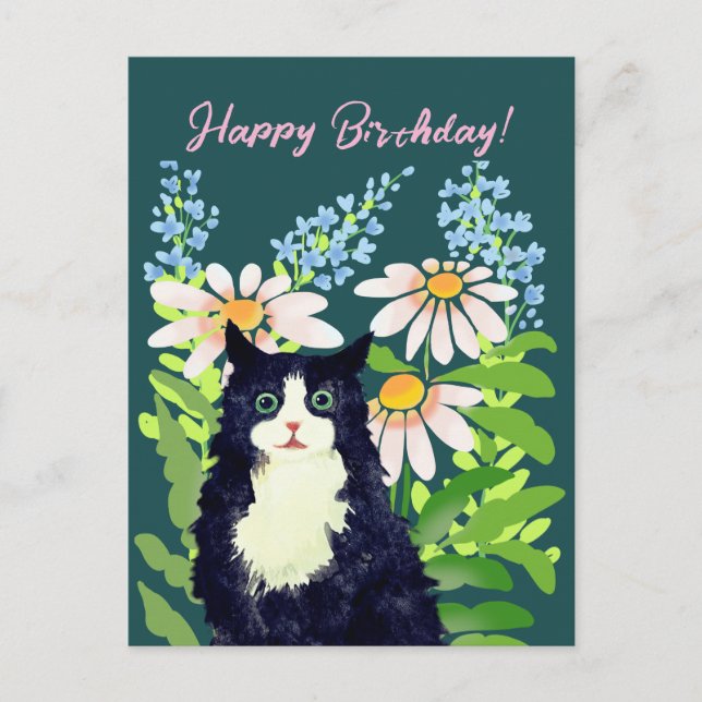 Cartes Pour Fêtes Annuelles Aquarelle de chat Joyeux anniversaire (Devant)