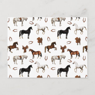 Cartes Pour Fêtes Annuelles Aquarelle de chevaux Fer à cheval Selles de cheval