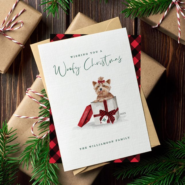 Cartes Pour Fêtes Annuelles Aquarelle de chien coquin Yorkshire Terrier en cad (Naughty Dog Watercolor Yorkshire Terrier in Gift Holiday Card)