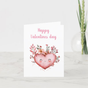 Cartes Pour Fêtes Annuelles aquarelle de cœur mignon avec des fleurs peintes