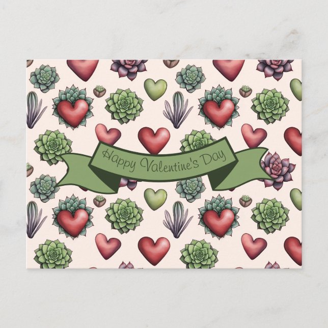 Cartes Pour Fêtes Annuelles Aquarelle de coeur Succulente Valentines Motif de  (Devant)