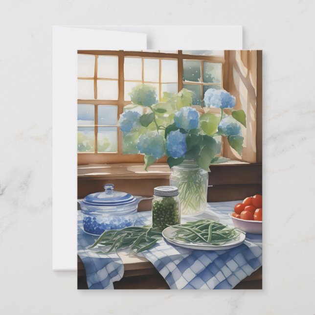 Cartes Pour Fêtes Annuelles Aquarelle de cuisine de ferme Table avec haricots  (Devant)