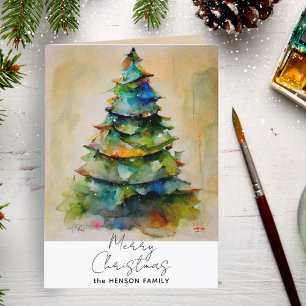 Cartes Pour Fêtes Annuelles Aquarelle de fête Arbre de Noël Dessin artistique