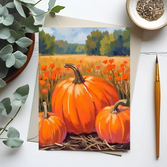 Cartes Pour Fêtes Annuelles Aquarelle de feuillage d'automne dans un champ de  (Créateur téléchargé)