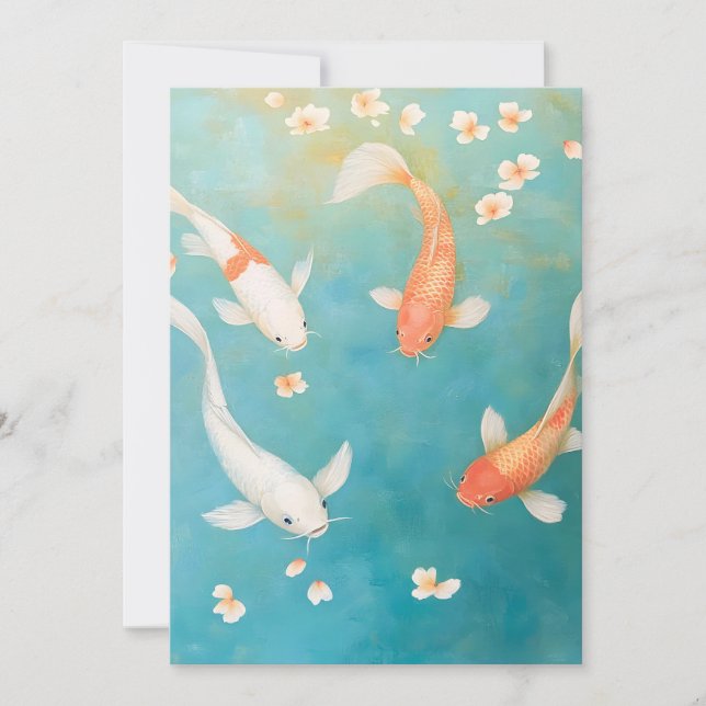 Cartes Pour Fêtes Annuelles Aquarelle de fleurs pétales de poisson de Koi (Devant)