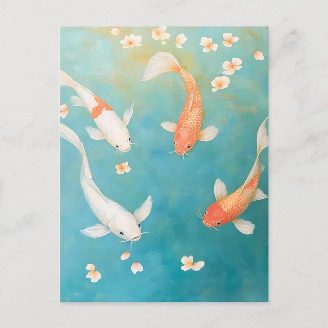 Cartes Pour Fêtes Annuelles Aquarelle de fleurs pétales de poisson de Koi (Devant)