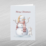 Cartes Pour Fêtes Annuelles Aquarelle de la carotte de lapin de Noël Snowman<br><div class="desc">Un bonhomme de neige portant des bouffées d'oreille avec une carotte pour son nez. Un lapin curieux qui regarde la carotte.</div>