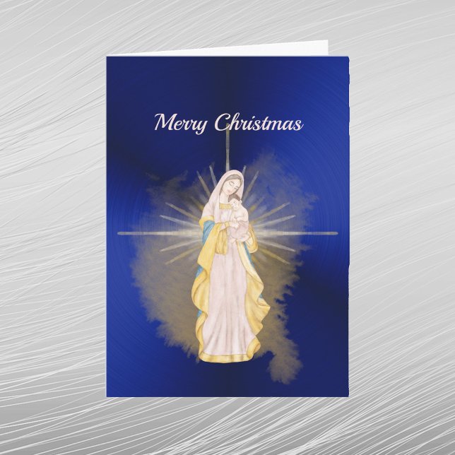 Cartes Pour Fêtes Annuelles Aquarelle de la Nativité Bleue Noël (Créateur téléchargé)