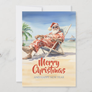 Cartes Pour Fêtes Annuelles Aquarelle de la plage de Santa Claus