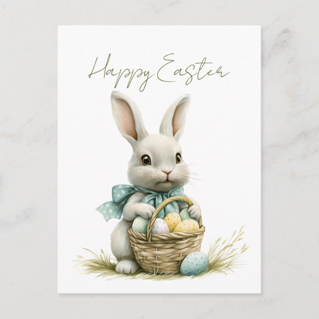 Cartes Pour Fêtes Annuelles Aquarelle de lapin doux Floral Pâques (Devant)