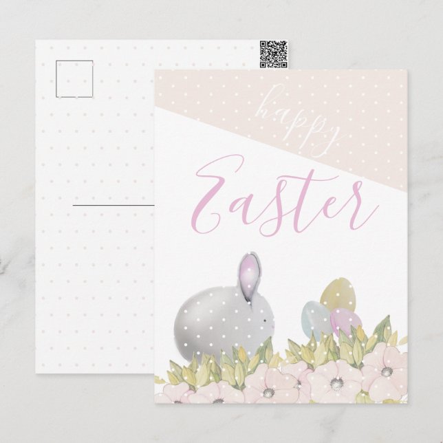 Cartes Pour Fêtes Annuelles Aquarelle de lapin rose jolie (Devant / Derrière)