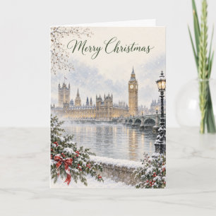 Cartes Pour Fêtes Annuelles Aquarelle de Londres Westminster Joyeux Noël Hol