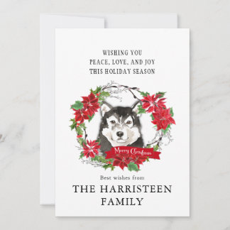 Cartes Pour Fêtes Annuelles Aquarelle de malamute Alaskan Poinsettia Noël