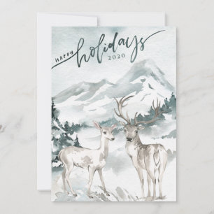 Cartes Pour Fêtes Annuelles Aquarelle de montagne  Cerf de bois