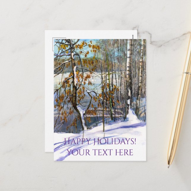 Cartes Pour Fêtes Annuelles Aquarelle de neige (Devant/Arrière en situation)