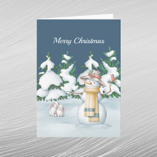 Cartes Pour Fêtes Annuelles Aquarelle de neige de Noël Lapins Arbres Aquarelle