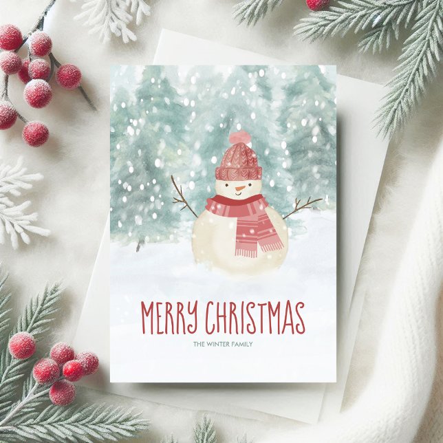 Cartes Pour Fêtes Annuelles Aquarelle de neige hiver Bois Noël (Créateur téléchargé)