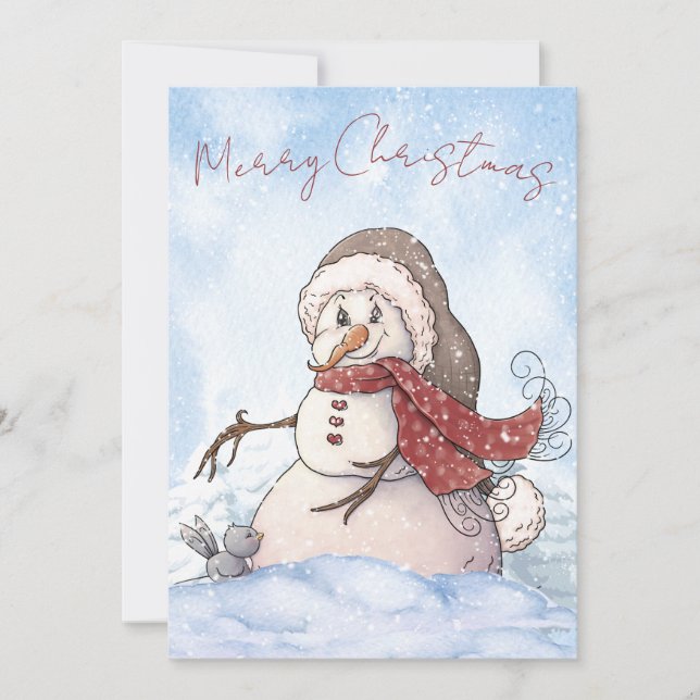 Cartes Pour Fêtes Annuelles Aquarelle de neige Noël d'hiver (Devant)