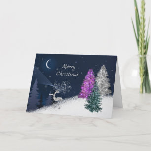 Cartes Pour Fêtes Annuelles Aquarelle de Noël Argent Cerf Rose Arbre