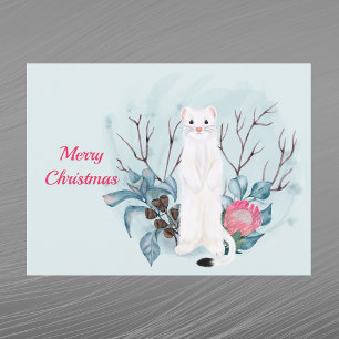 Cartes Pour Fêtes Annuelles Aquarelle de Noël blanche Ermine rose