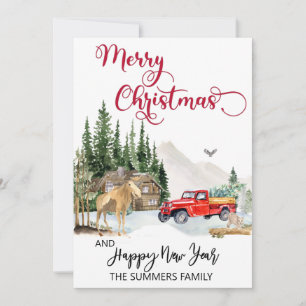 Cartes Pour Fêtes Annuelles Aquarelle de Noël Camion d'hiver Moose Woods